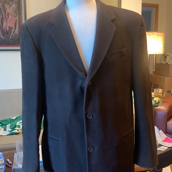 DONNA KARAN SIGNATURE ESPRESSO BROWN COTTON ITALIAN VELVET BLAZER SPORTCOAT